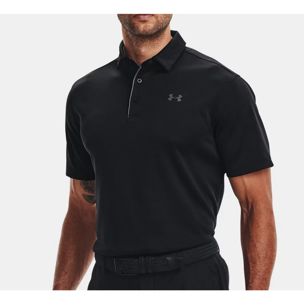 NEW UNDER ARMOUR BLACK GRAPHITE MEN'S UA TECH PERFORMANE LOOSE POLO GOLF SHIRT L